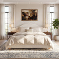 Christopher Knight Home Modern Wingback Platform Bed Boucle Upholstered With Extra Wide Curved Headboard Solid Wood Legs