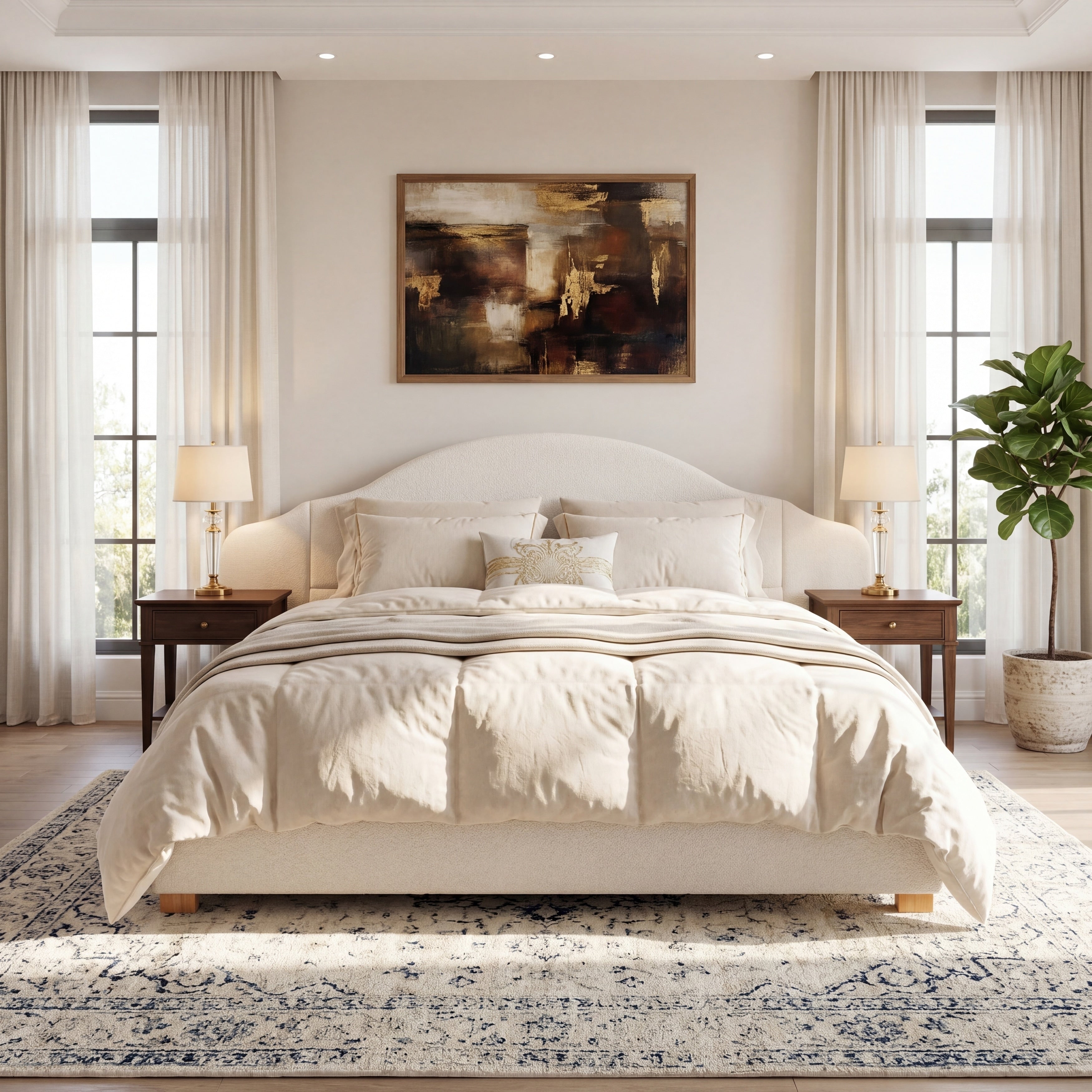 Christopher Knight Home Modern Wingback Platform Bed Boucle Upholstered With Extra Wide Curved Headboard Solid Wood Legs