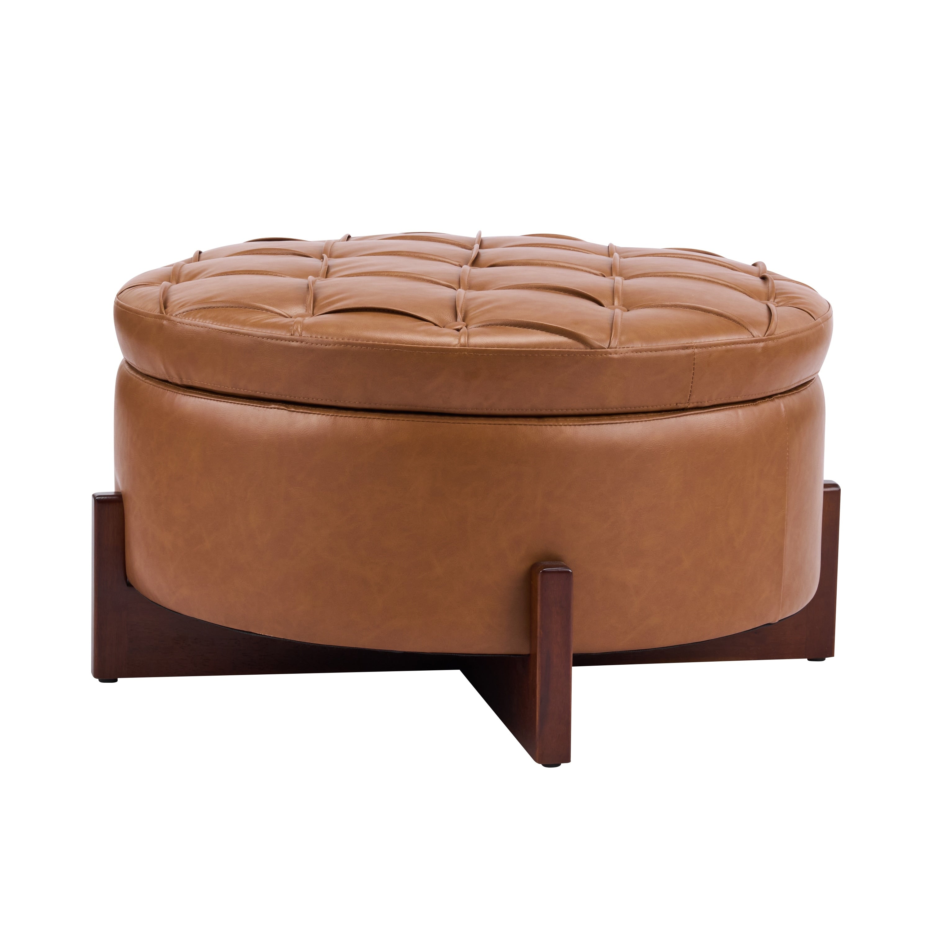 Christopher Knight Home Mollet Mid Century 32.28 Upholstered Tufted Round Hidden Storage Ottoman With Reversible Wood Lid