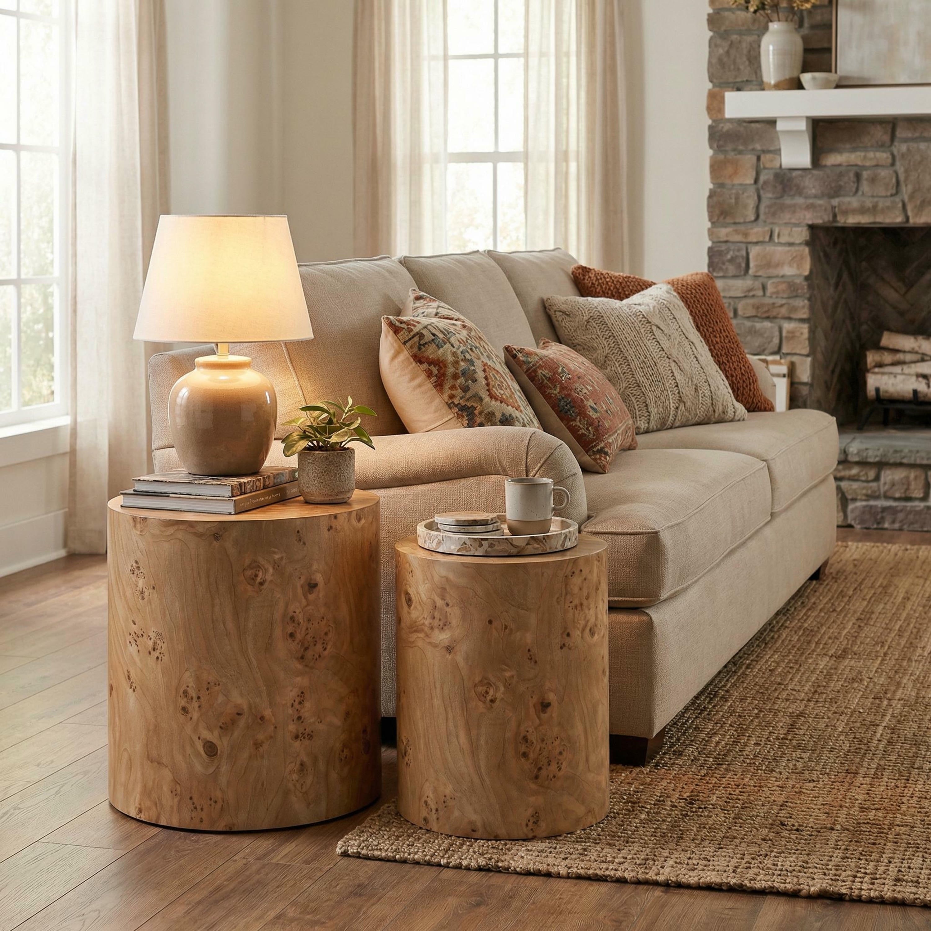 Christopher Knight Home Mollet Modern 2 Piece Nesting Side End Table Set With Cylindrical Silhouette Versatile Indoor Use