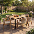 Christopher Knight Home Monterey 7 Piece Outdoor Dining Set In Acacia Wood With Rope Woven Chairs And Beige Cushions