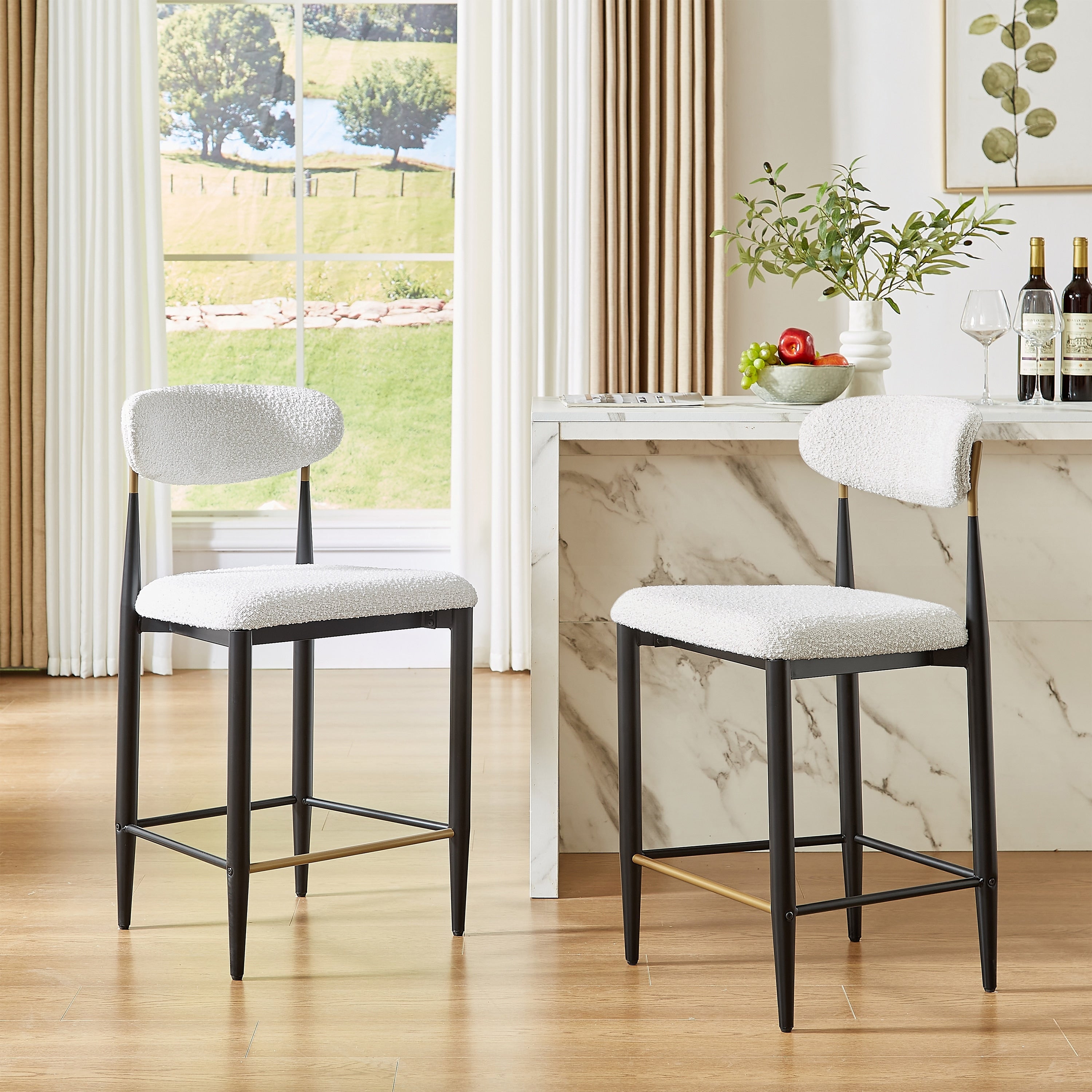 Christopher Knight Home Monteria Armless Counter Height Barstools Upholstered With Iron Frame And Open Back Design Set Of 2