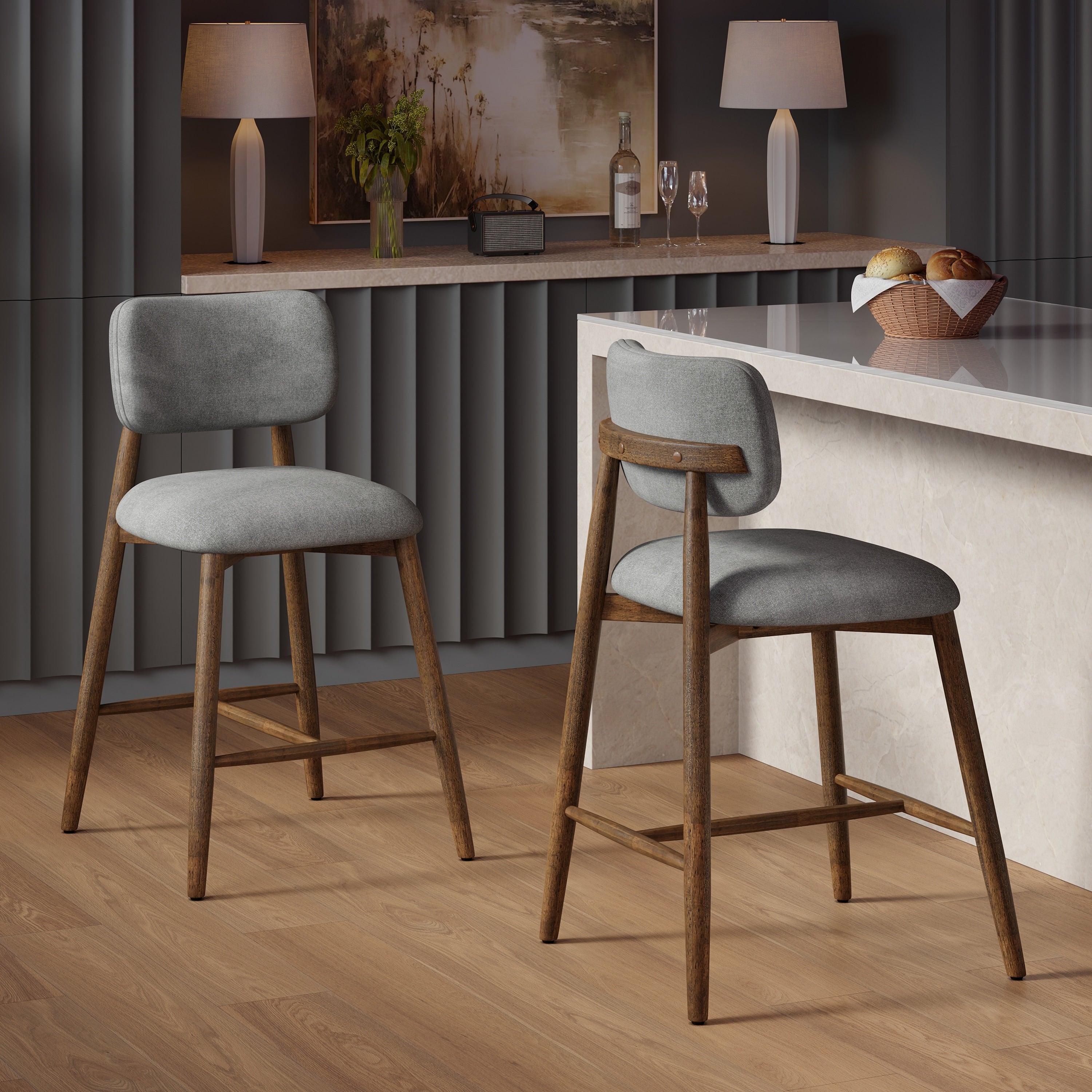 Christopher Knight Home Monteria Modern Upholstered Bar Stool With Padded Seat Curved Backrest Set Of 2 22.83 W