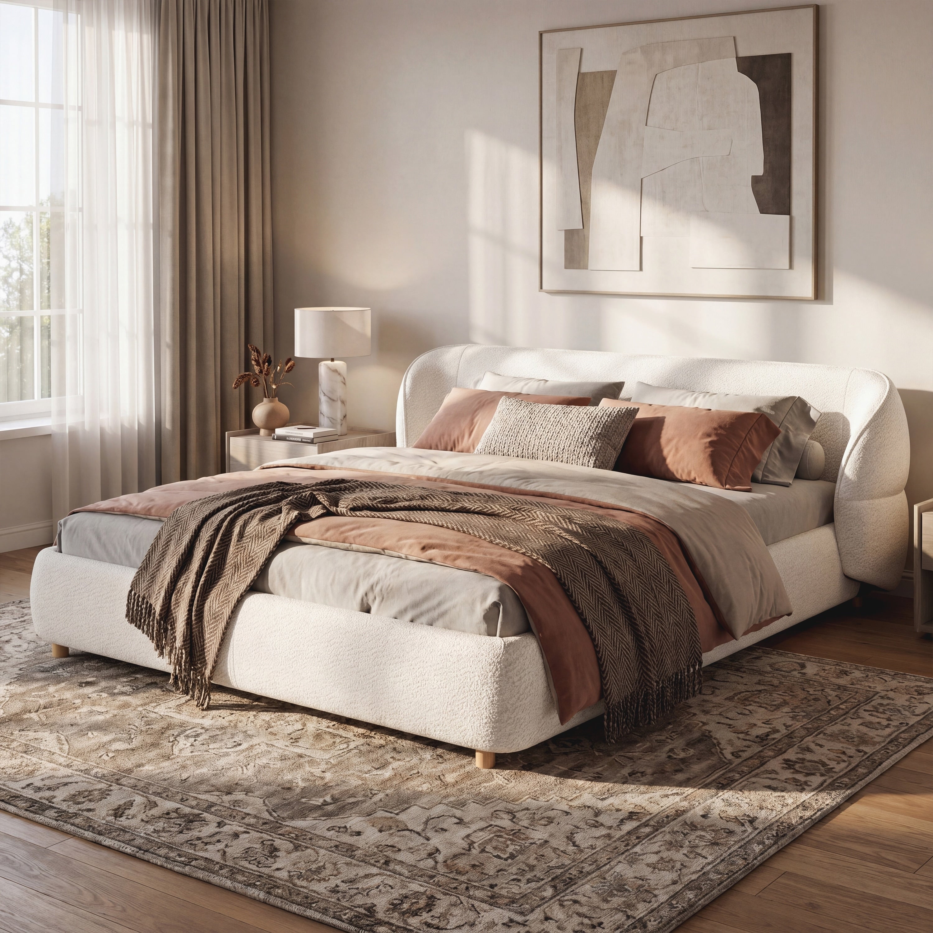 Christopher Knight Home Monteria Upholstered Linen Platform Bed With Cloud Shaped Wingback Headboard