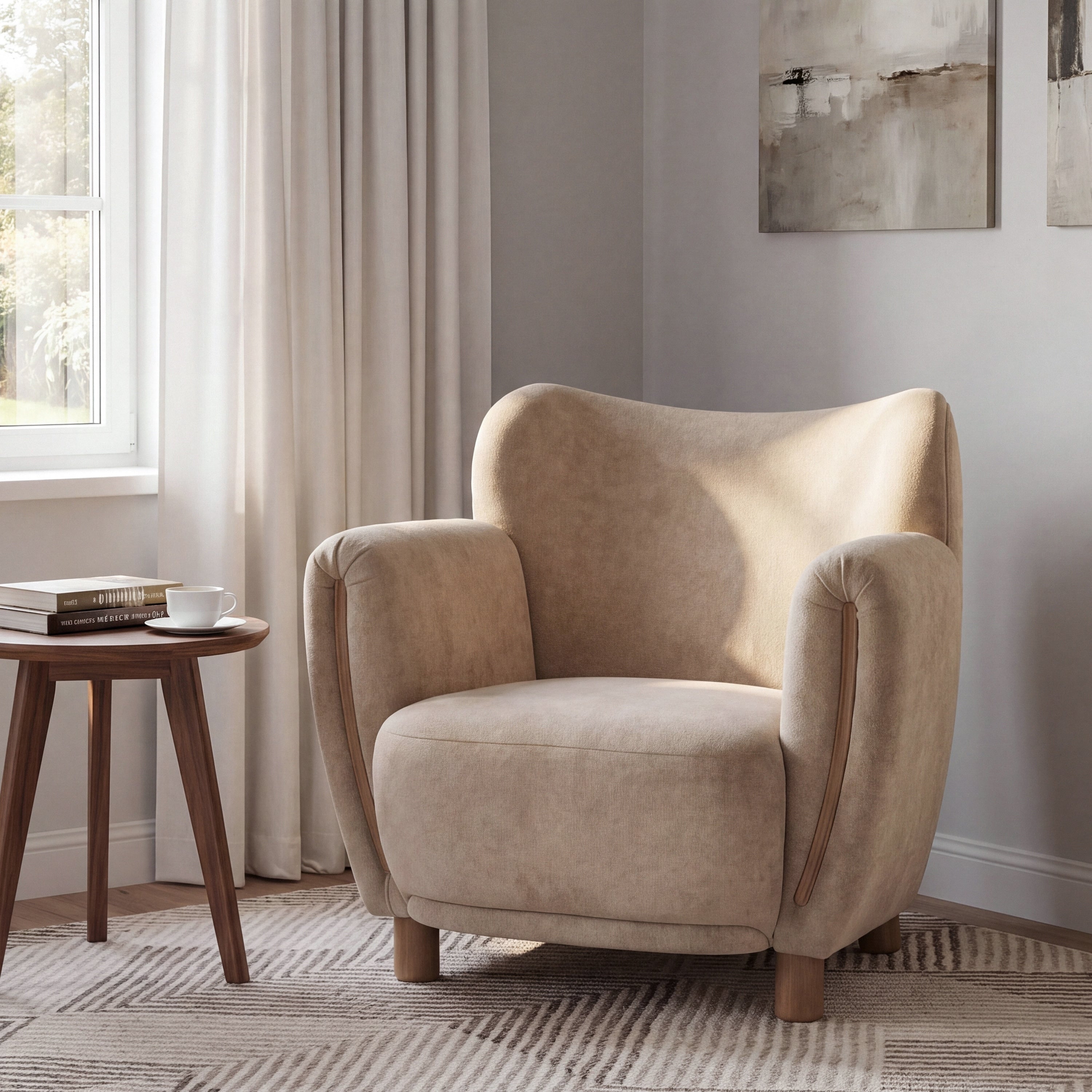 Christopher Knight Home Moreno Wingback Accent Chair Velvet Upholstered With Rounded Armrests Solid Wood Legs