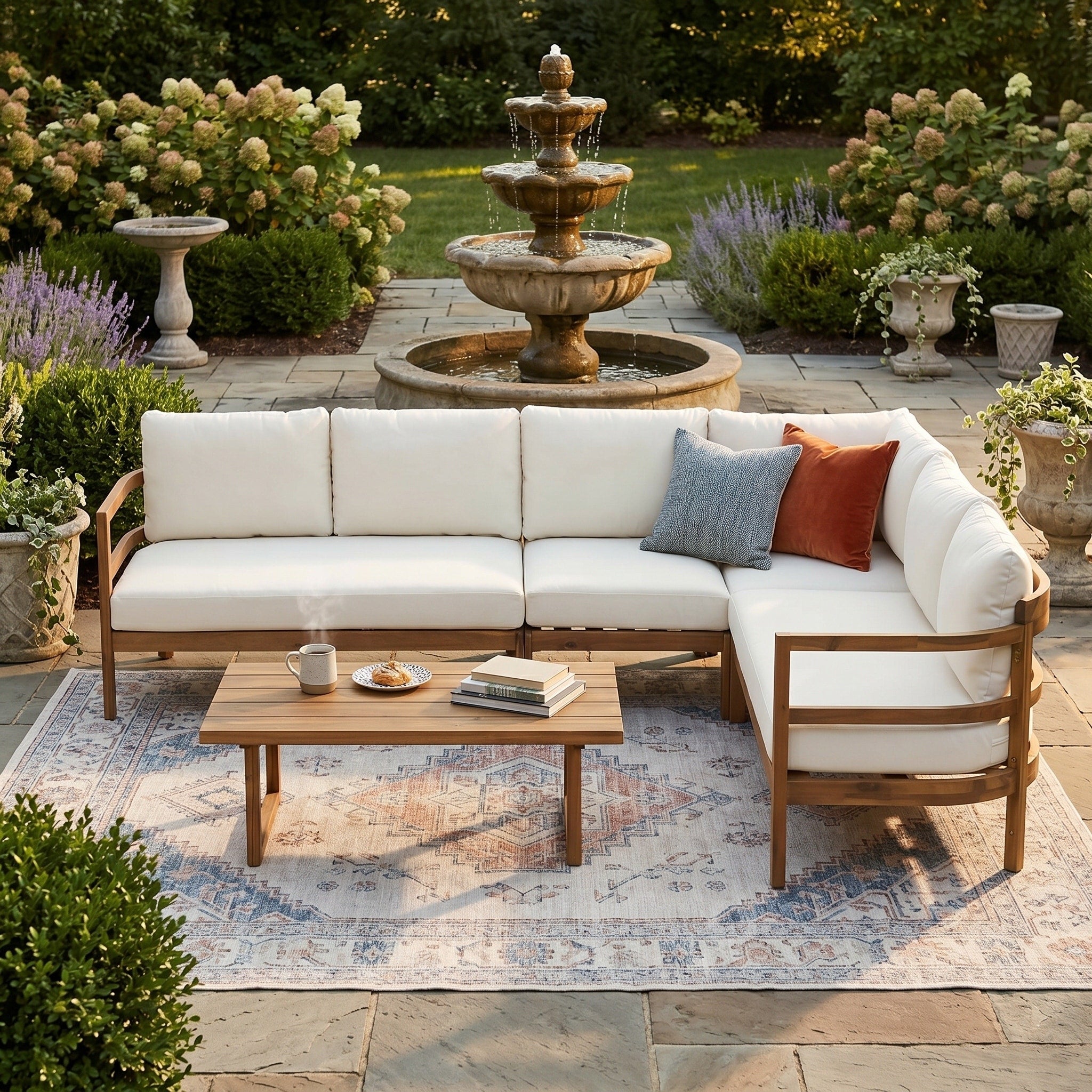 Christopher Knight Home Mova Outdoor Sectional Sofa Set Acacia Wood Frame With Water Resistant Cushions