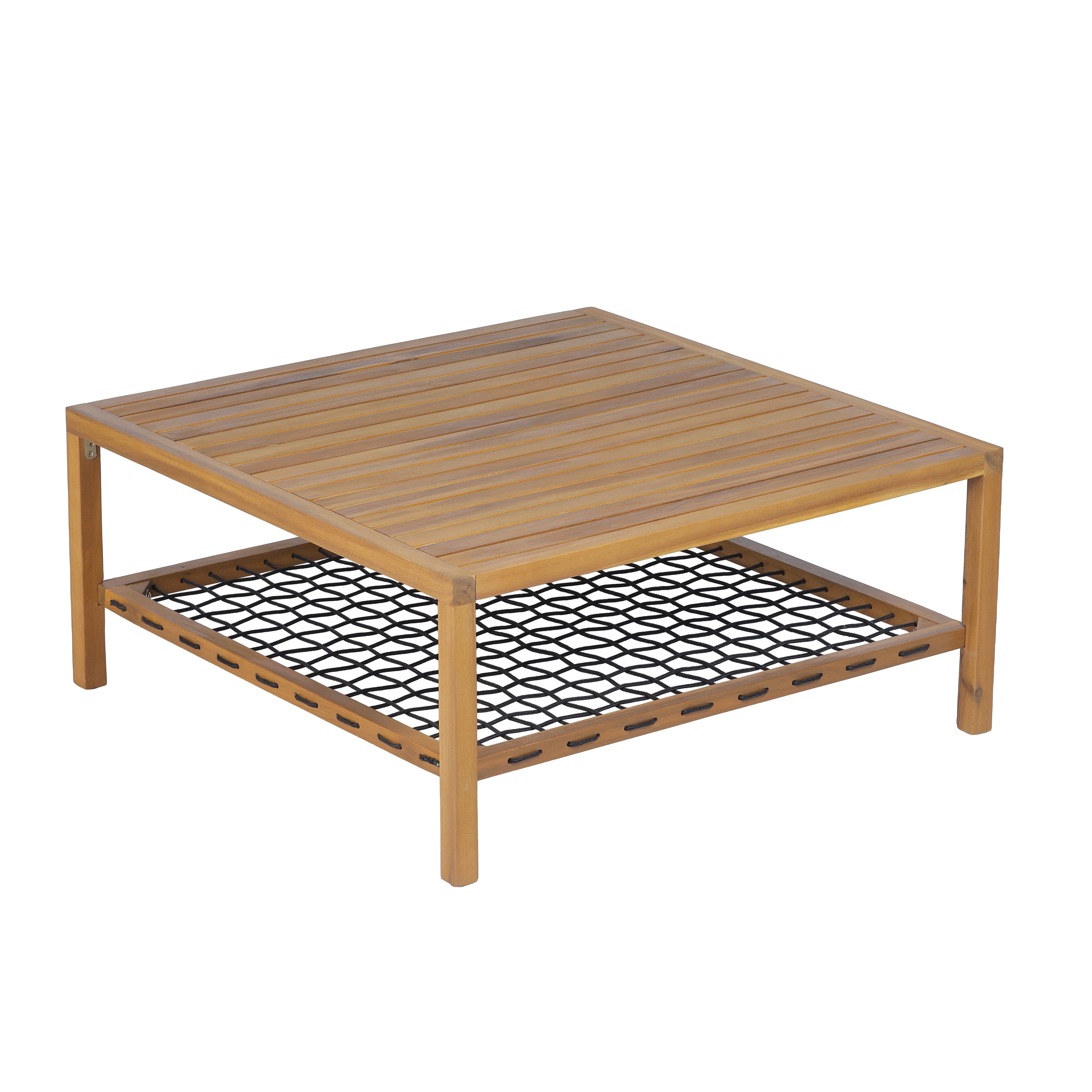 Christopher Knight Home Nathan Outdoor Coffee Table Acacia Wood Slatted Top Woven Rope Shelf Storage Patio Design