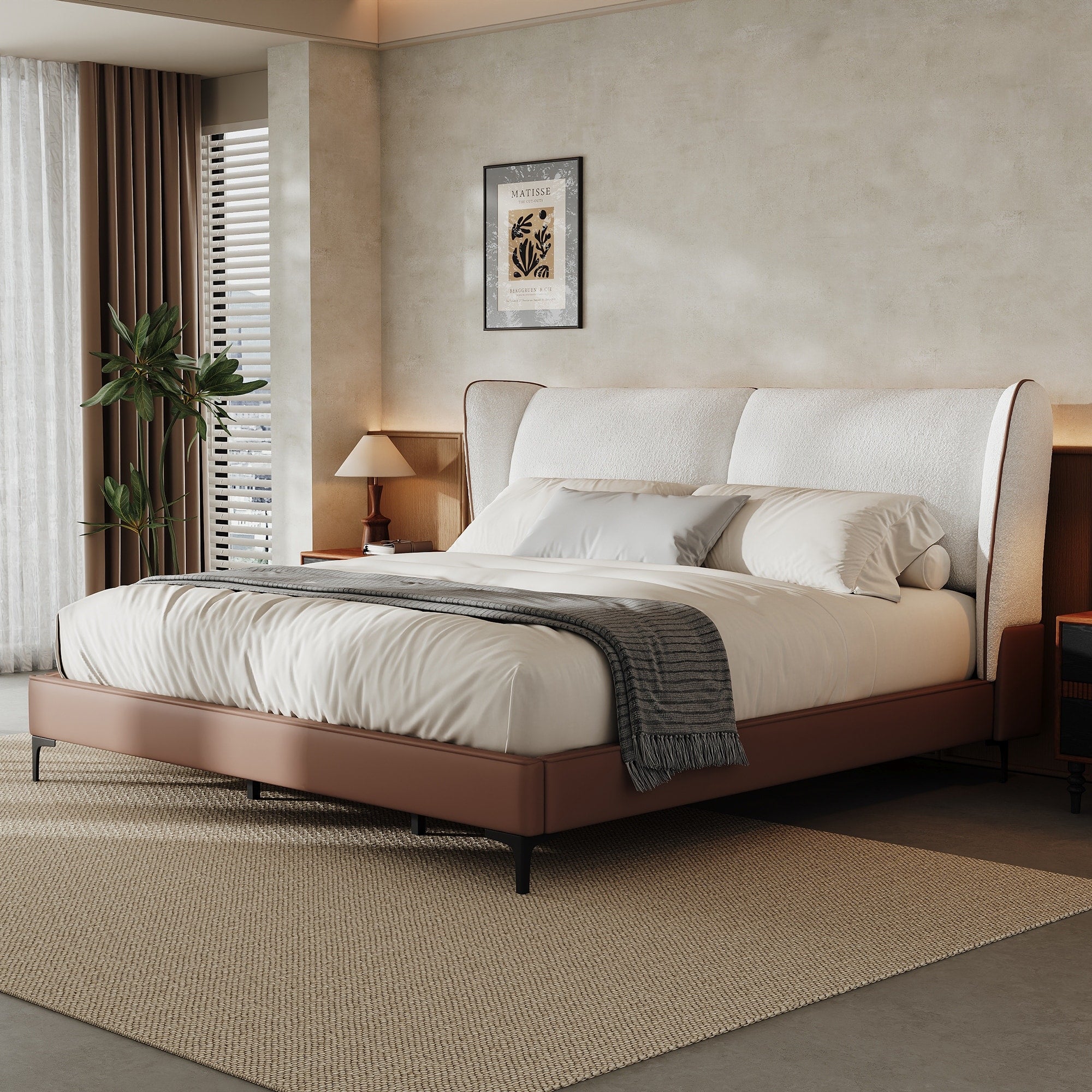 Christopher Knight Home Nimbus Modern Upholstered Platform Bed With Wingback Headboard