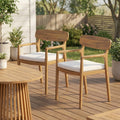 Christopher Knight Home Noah Outdoor Dining Chairs Acacia Wood Armchair Cushioned Weather Resistant Patio Seating Set