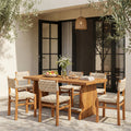 Christopher Knight Home Norah 7 Piece Outdoor Acacia Wood Dining Set With Woven Wicker Chairs 70 Rectangular Slat Table