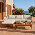 Christopher Knight Home Norvain Outdoor 3 Piece Conversation Set Acacia Wood With Rope Weave And Ottoman