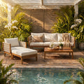 Christopher Knight Home Norvain Outdoor 4 Piece Conversation Set Acacia Wood With Handwoven Rope Weave And Ottoman