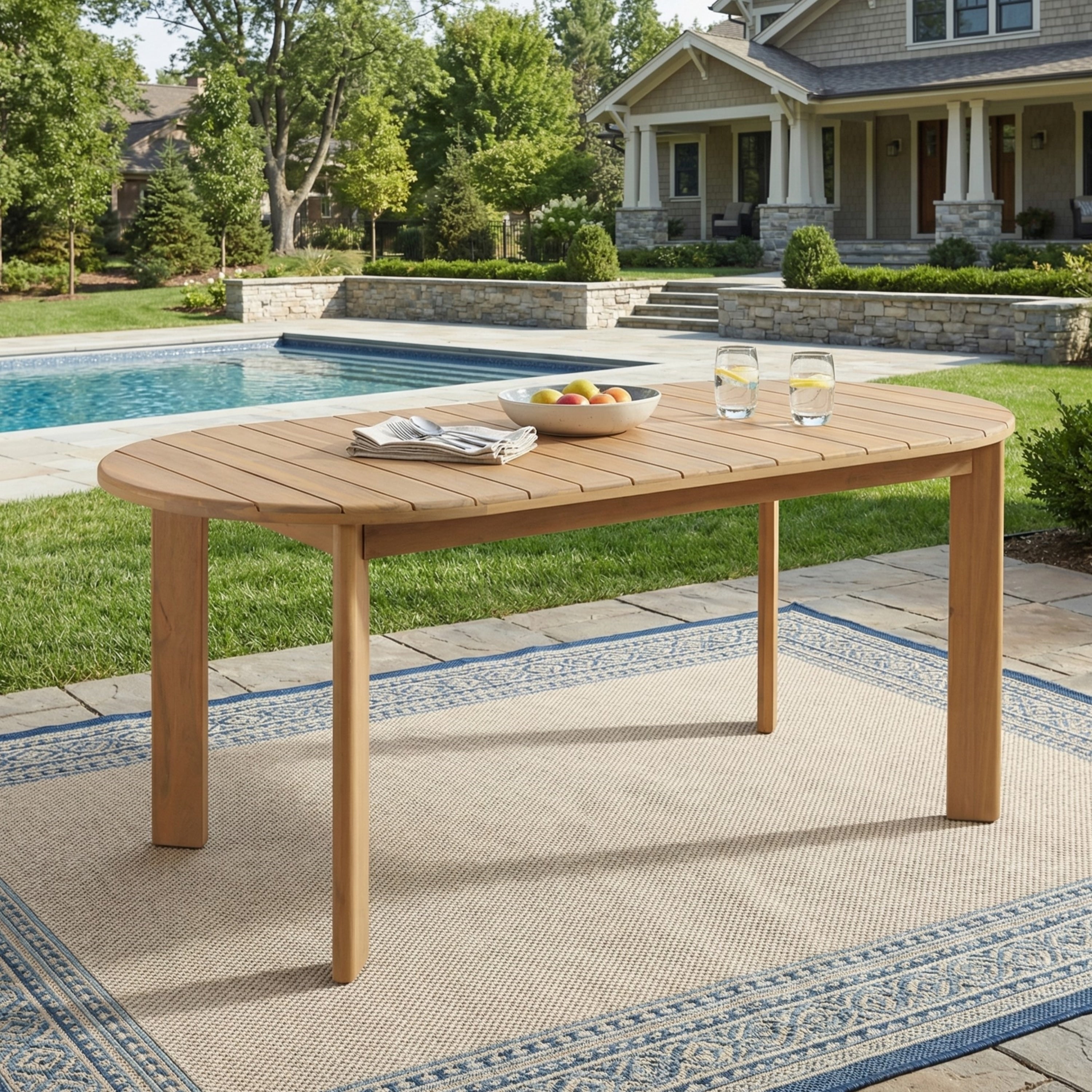 Christopher Knight Home Oliver Oval Outdoor Dining Table Acacia Wood Spacious Patio Design Durable Structure