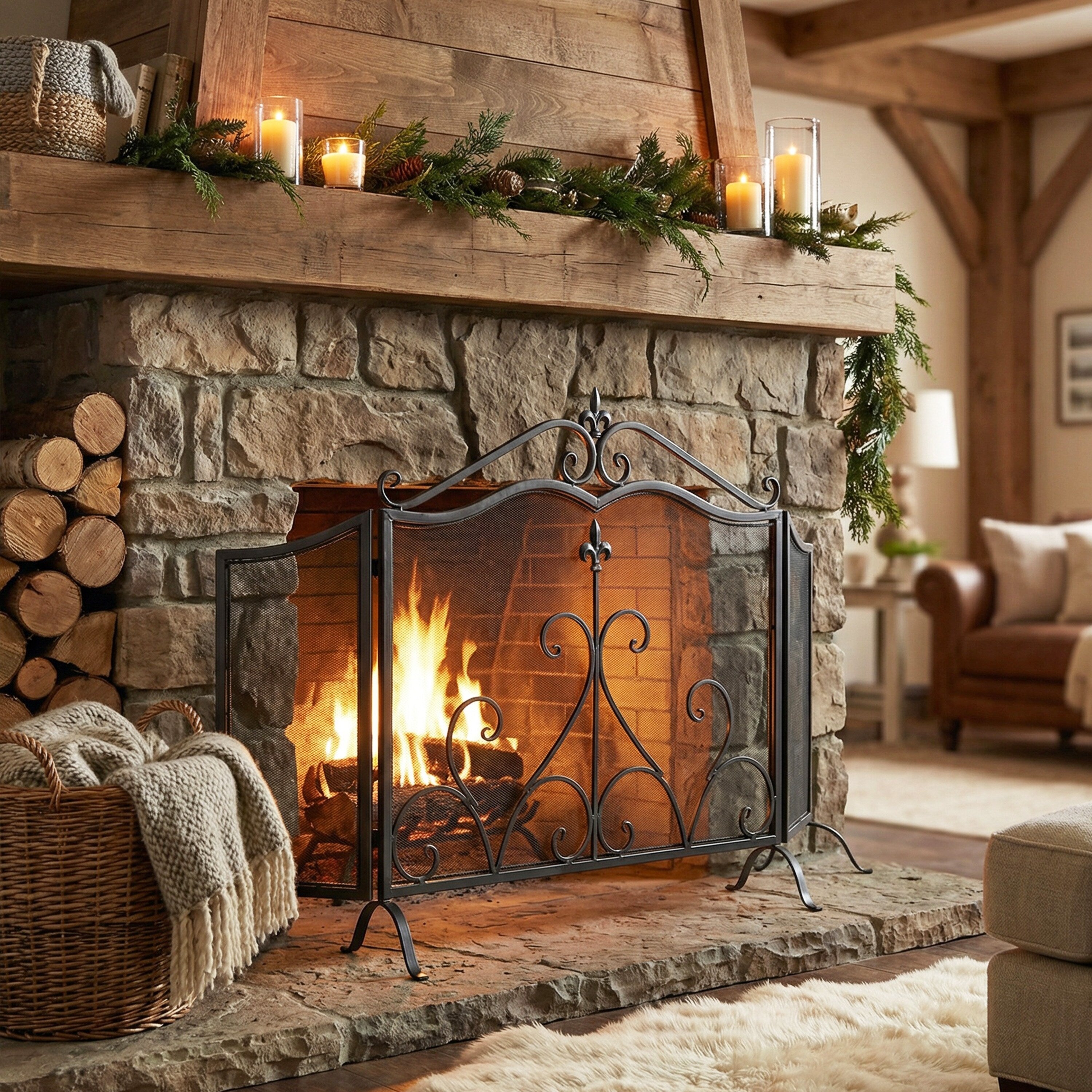 Christopher Knight Home Onyx Traditional Iron Fireplace Screen With 3 Panel Folding Design 54 W X 31.5 H