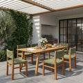 Christopher Knight Home Orelia 7 Piece Outdoor Acacia Wood Dining Set With Woven Wicker Chairs 68.5 Rectangular Slat Table