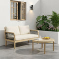 Christopher Knight Home Outdoor Acacia Wood Loveseat And Coffee Table Set With Handwoven Rope Loveseat Table