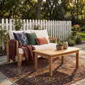 Christopher Knight Home Outdoor 2 Piece Acacia Wood Patio Chat Set With High Density Cushioned Loveseat Coffee Table