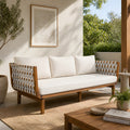 Christopher Knight Home Outdoor 3 Seater Sofa Acacia Wood With Hand Woven Rope Backrest Water Resistant Cushions