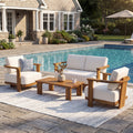 Christopher Knight Home Outdoor 4 Piece Chat Set Acacia Wood With Waterproof Cushions And Coffee Table