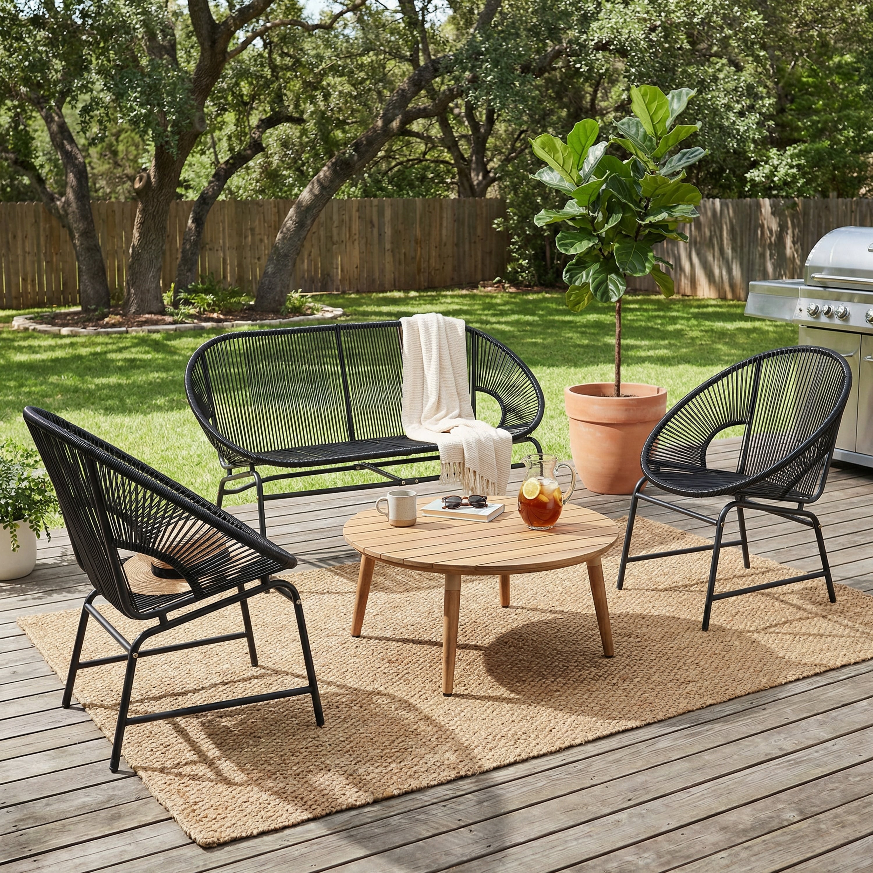 Christopher Knight Home Outdoor 4 Piece Pe Rattan Patio Conversation Set With Acacia Wood Coffee Table