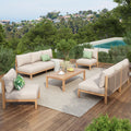 Christopher Knight Home Outdoor 5 Piece Wooden Rope Woven Patio Conversation Set With Cushions And Coffee Table