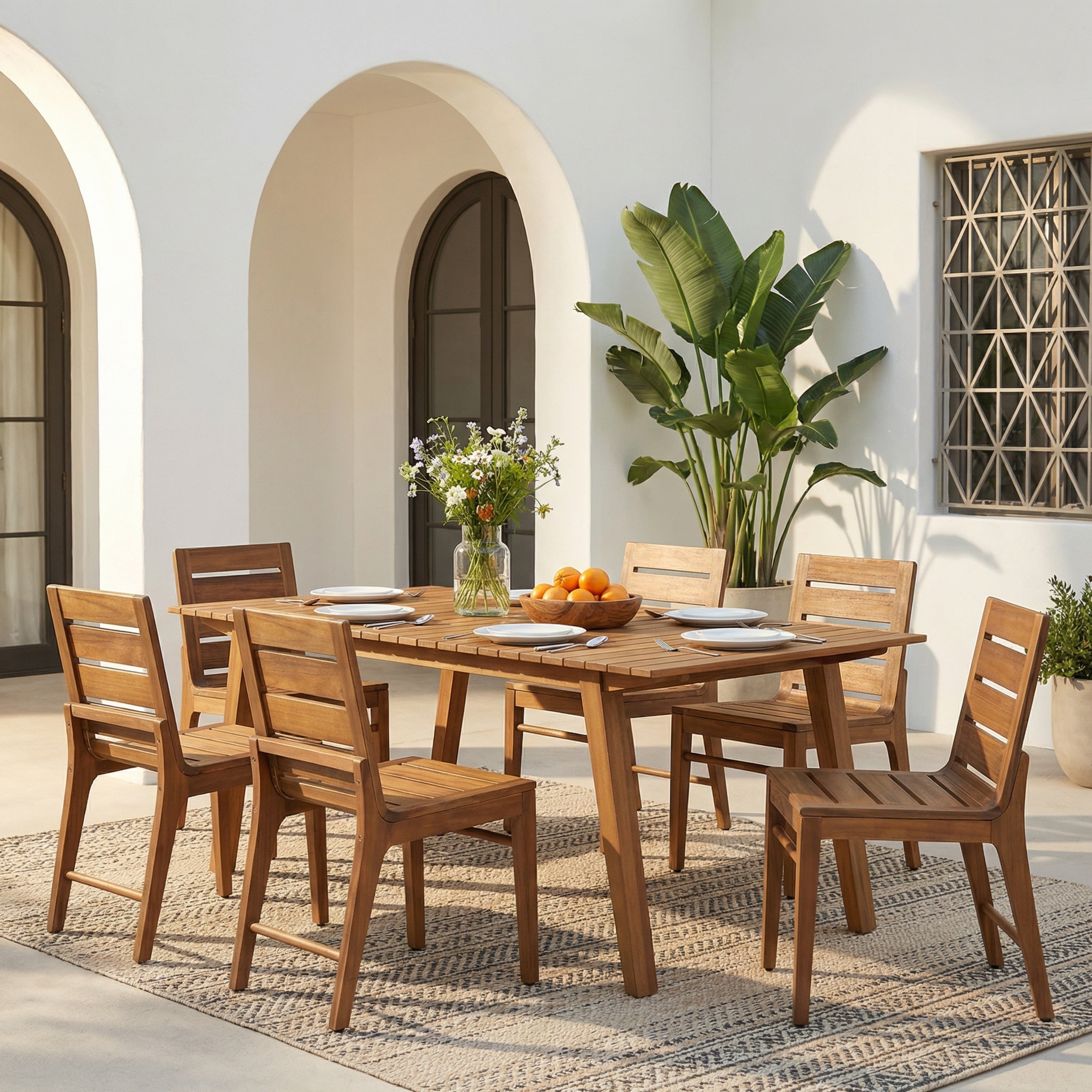 Christopher Knight Home Outdoor 7 Piece Dining Set With 69 Wooden Table And 6 Dining Chairs