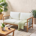Christopher Knight Home Outdoor Acacia Wood 2 Seater Loveseat Handwoven Rope Patio Sofa With Removable Cushions