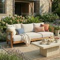 Christopher Knight Home Outdoor Acacia Wood 3 Seater Sofa With Cushions