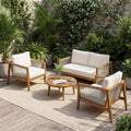 Christopher Knight Home Outdoor Acacia Wood 4 Piece Patio Conversation Set With Rope Woven Detail And Water Resistant Cushions