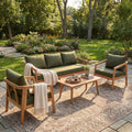 Christopher Knight Home Outdoor Acacia Wood 5 Seater Patio Conversation Set With Water Resistant Cushions And Coffee Table