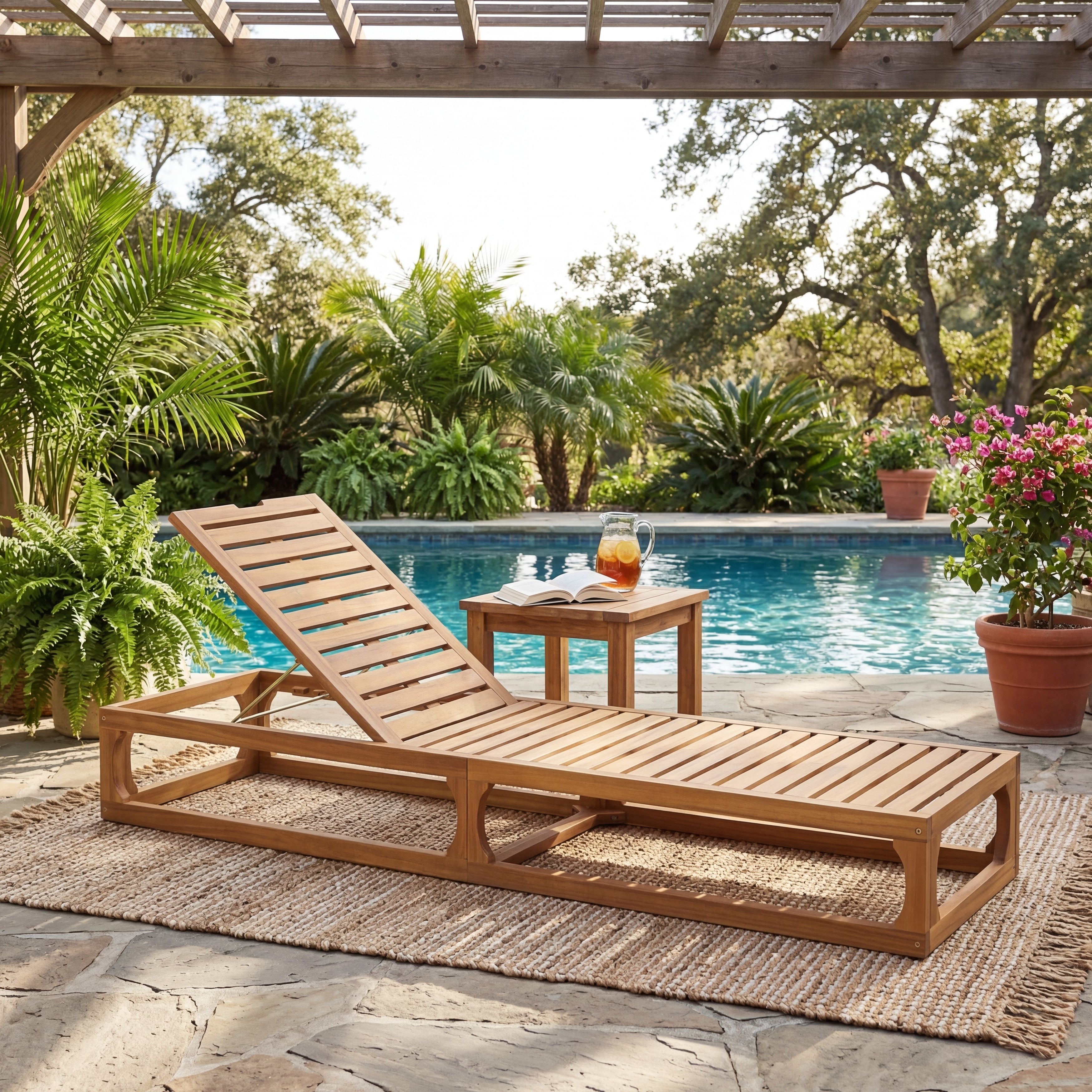 Christopher Knight Home Outdoor Acacia Wood Chaise Lounge With Adjustable Reclining Backrest And Weather Resistant Open Frame