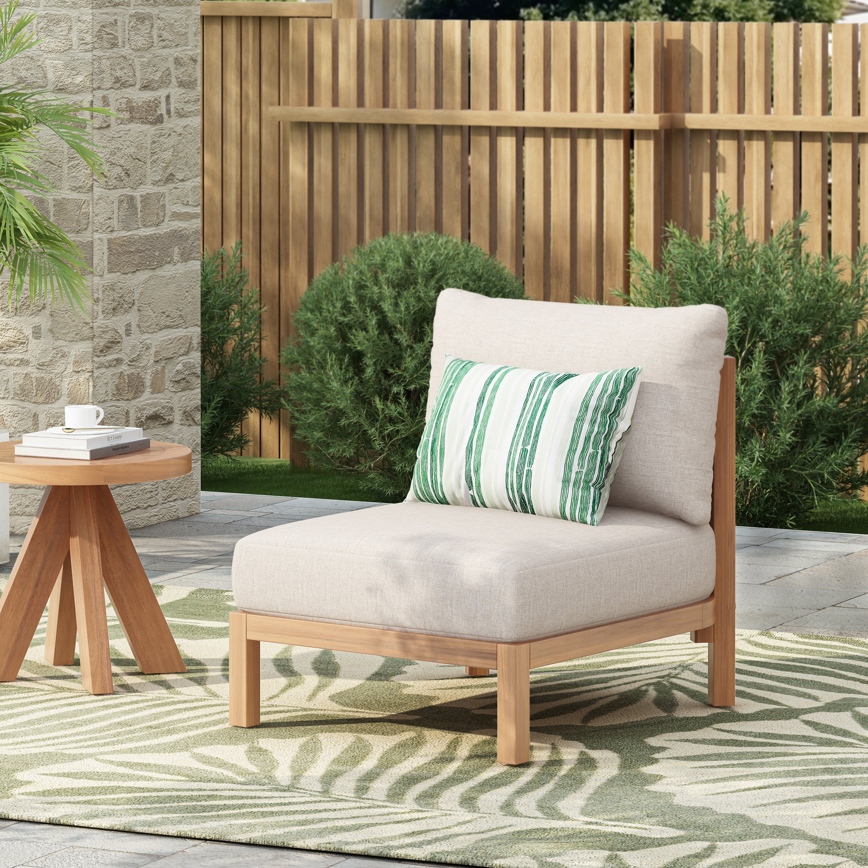 Christopher Knight Home Outdoor Acacia Wood Club Chair With Rope Woven Back Water Resistant Cushion