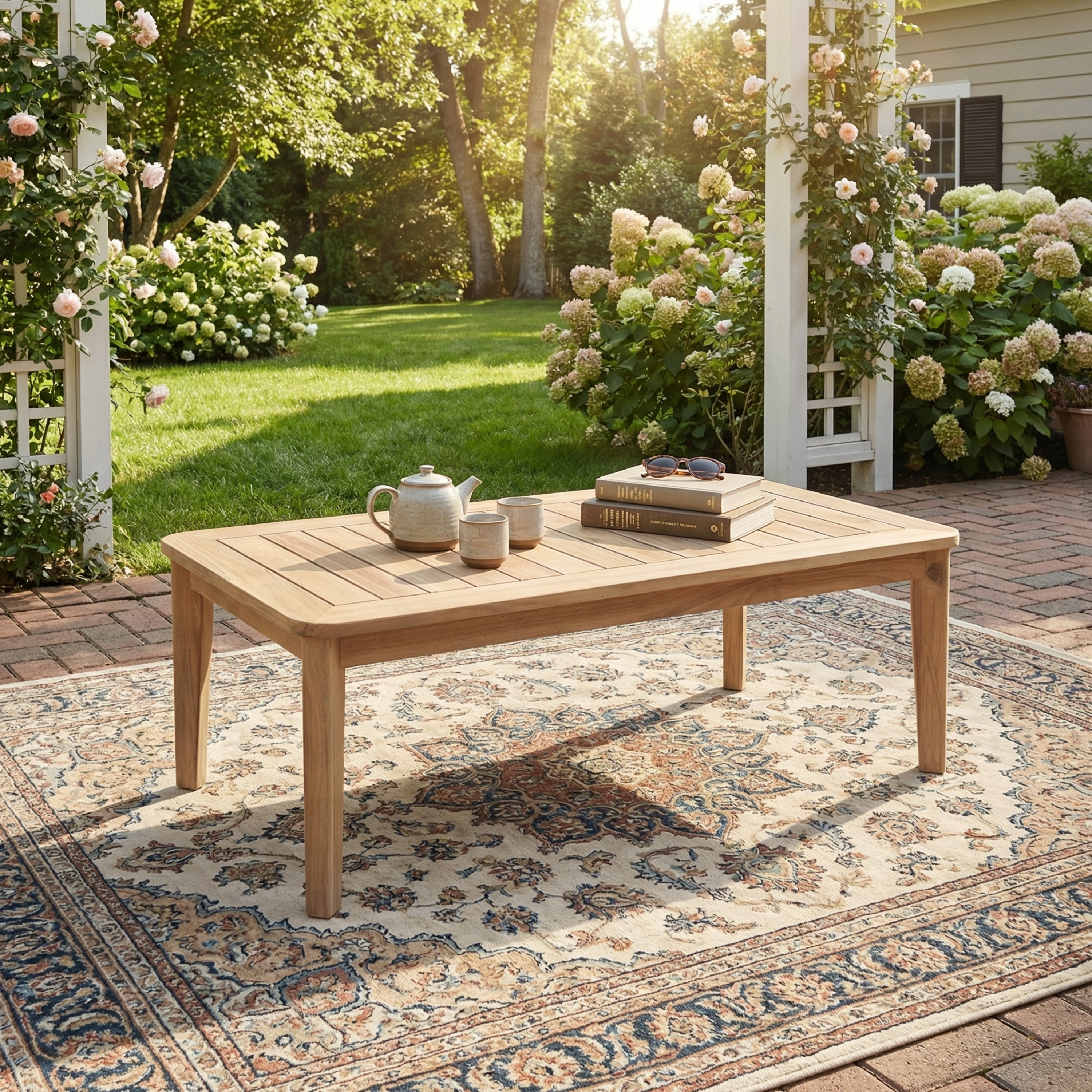 Christopher Knight Home Modern 47.24 Outdoor Acacia Wood Coffee Table With Slatted Top Patio Table For Garden Deck Balcony