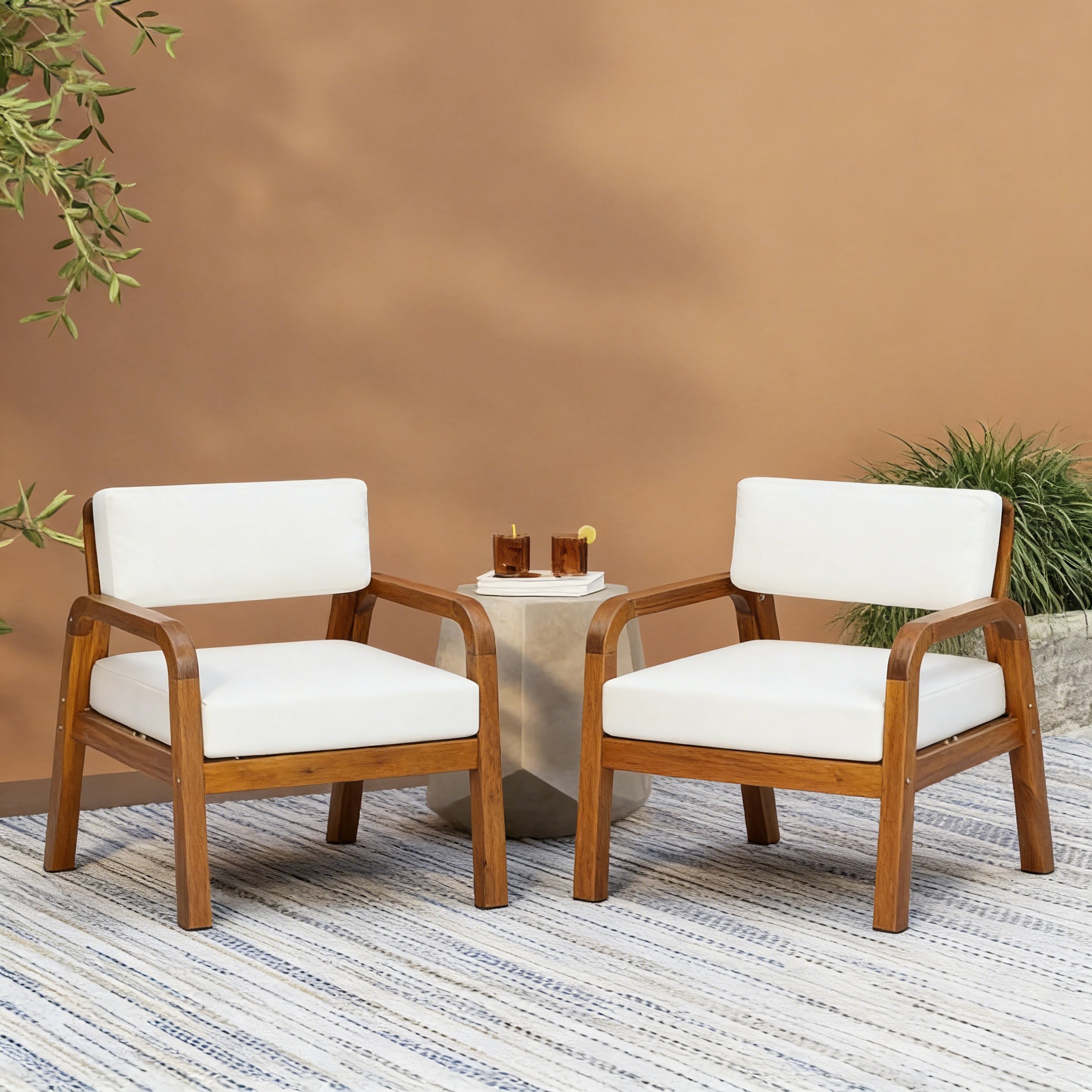Christopher Knight Home Outdoor Acacia Wood Patio Lounge Armchair With Velcro Fastened Foam Filled Cushions
