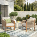 Christopher Knight Home Outdoor Acacia Wood Rope Woven Club Chair With Soft Water Resistant Cushion Ergonomic Backrest