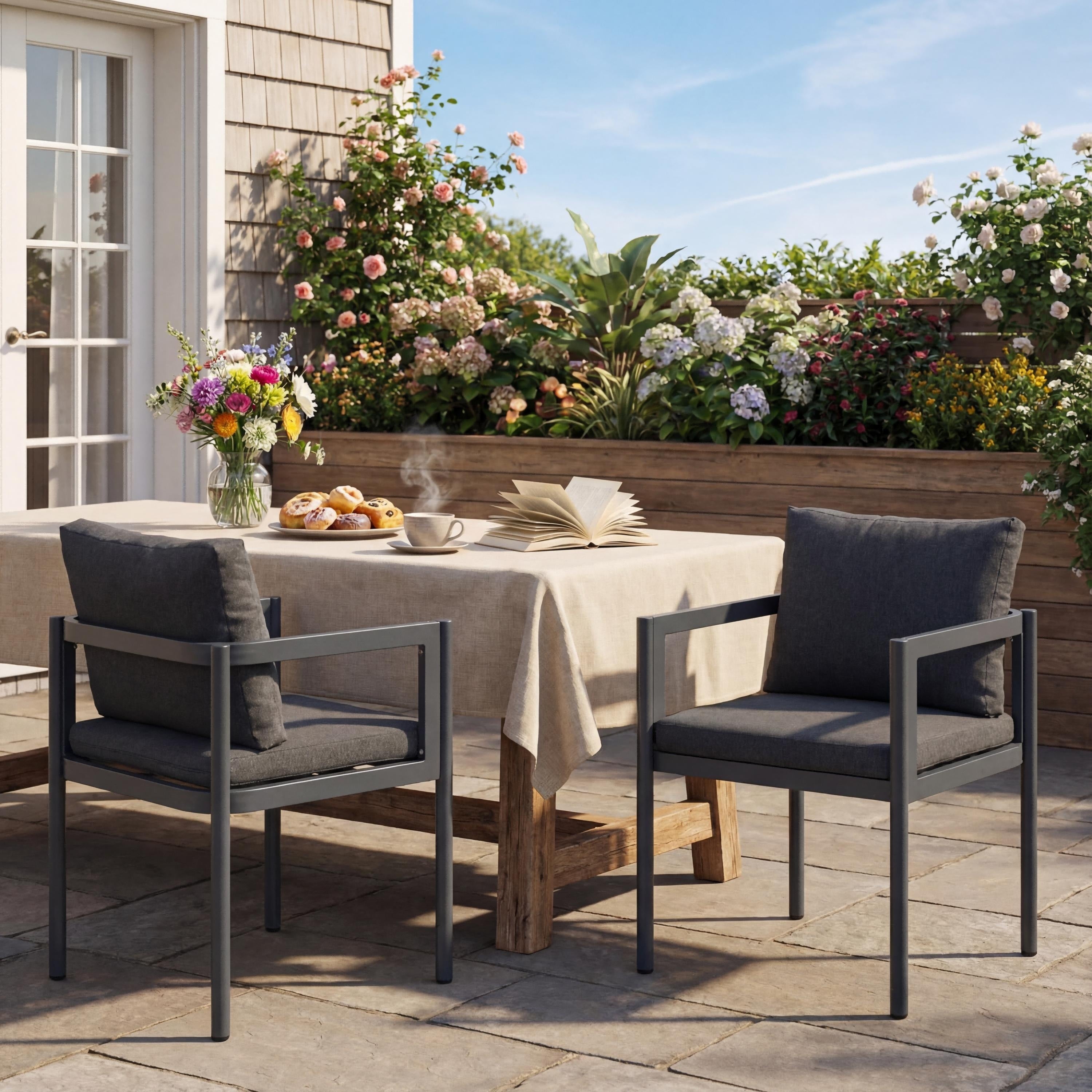 Christopher Knight Home Outdoor Aluminum Dining Chair Set With Modern Grey Cushions
