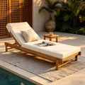 Christopher Knight Home Outdoor Chaise Lounge Acacia Wood Recliner With 3 Position Adjustable Backrest And 4 Fold Cushion