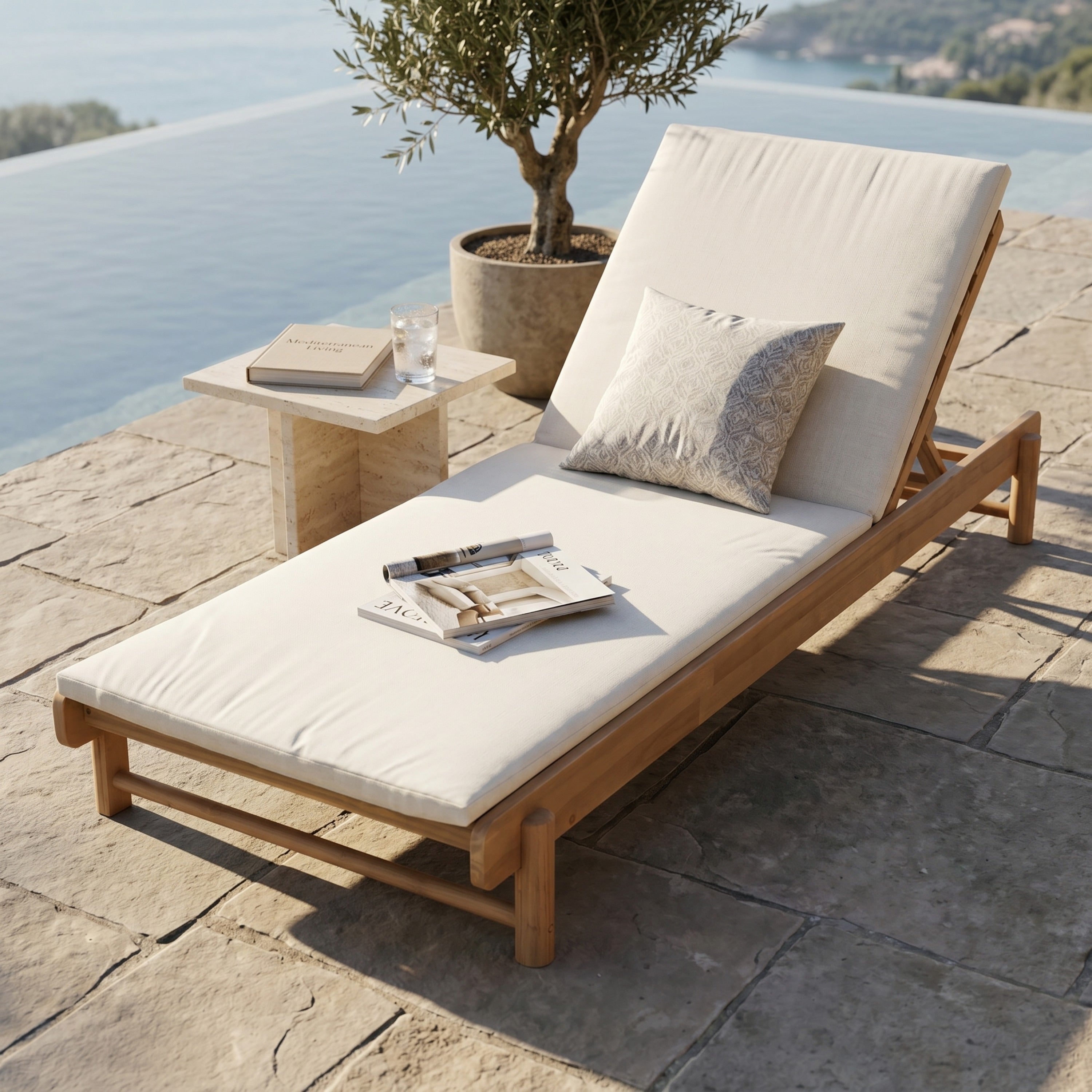 Christopher Knight Home Outdoor Chaise Lounge Acacia Wood Recliner With 3 Position Adjustable Backrest And Cushion