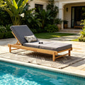 Christopher Knight Home Outdoor Chaise Lounge Acacia Wood With 3 Position Adjustable Backrest And 3 Fold Dark Grey Cushion