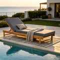 Christopher Knight Home Outdoor Chaise Lounge Acacia Wood With 3 Position Adjustable Backrest And Water Resistant Cushion