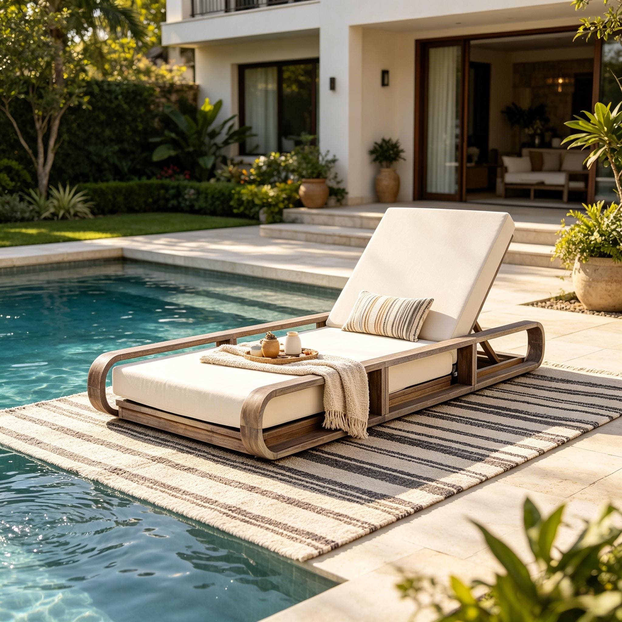 Christopher Knight Home Outdoor Chaise Lounge Acacia Wood With 4 Position Adjustable Backrest And 3 Fold Cream Cushion