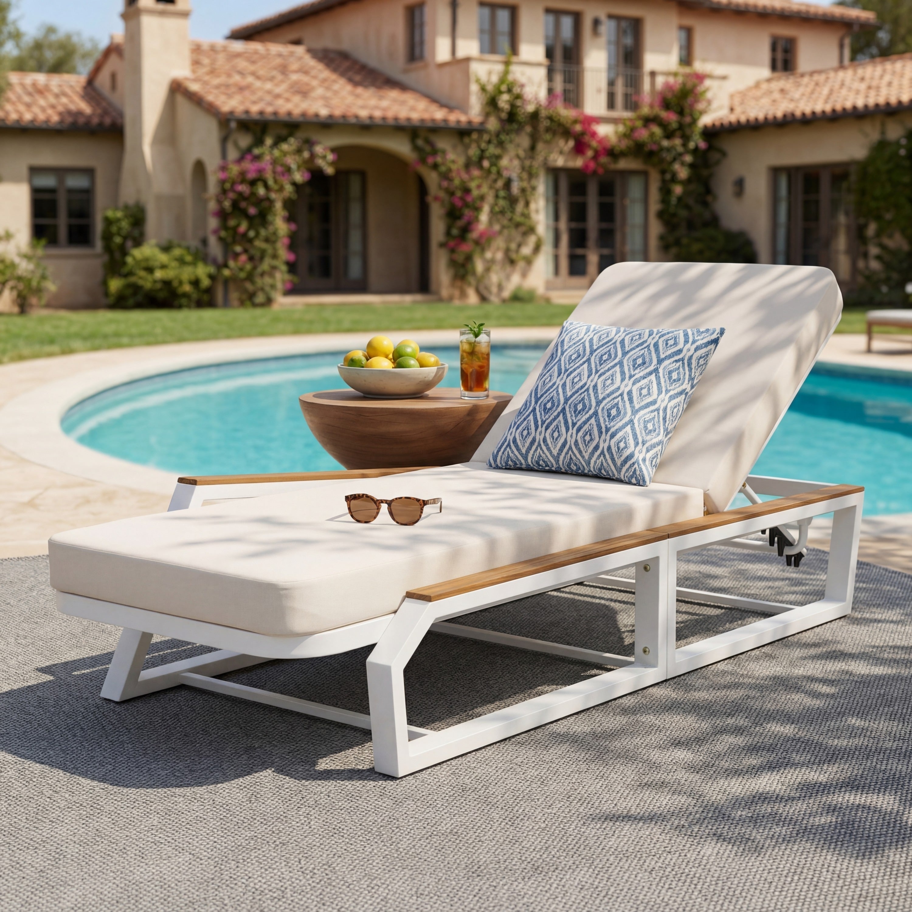 Christopher Knight Home Outdoor Chaise Lounge Iron Frame With Teak Wood Armrests And Cushion