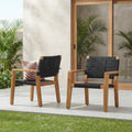 Christopher Knight Home Outdoor Club Chair Set Acacia Wood With Rope Weave And Adjustable Feet