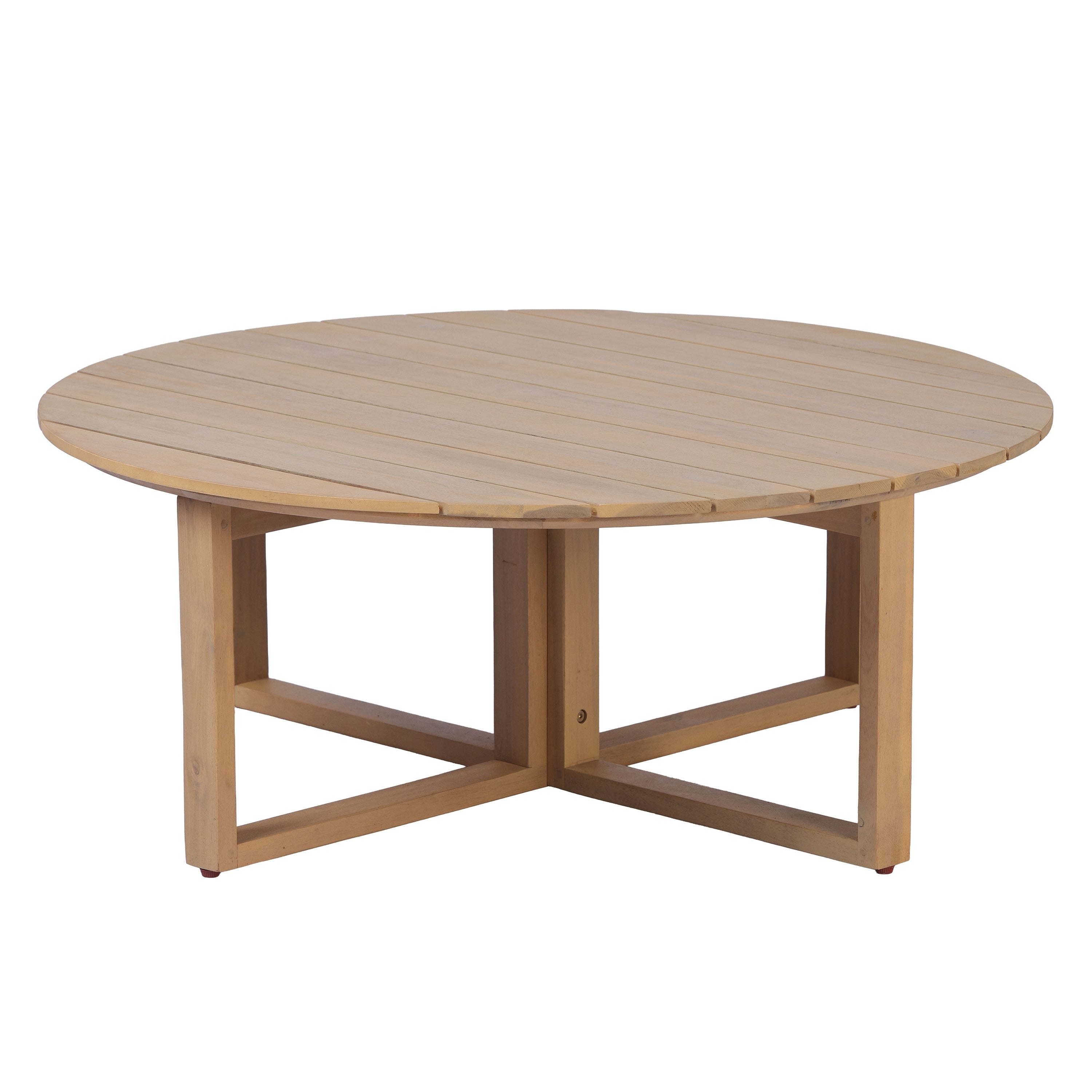 Christopher Knight Home Outdoor Coffee Table 35.43 Round Acacia Wood With Slatted Top Cross Base Design