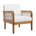 Christopher Knight Home Outdoor Patio 28.94 Acacia Wood Club Chair With Handwoven Rope Panels And Cushions