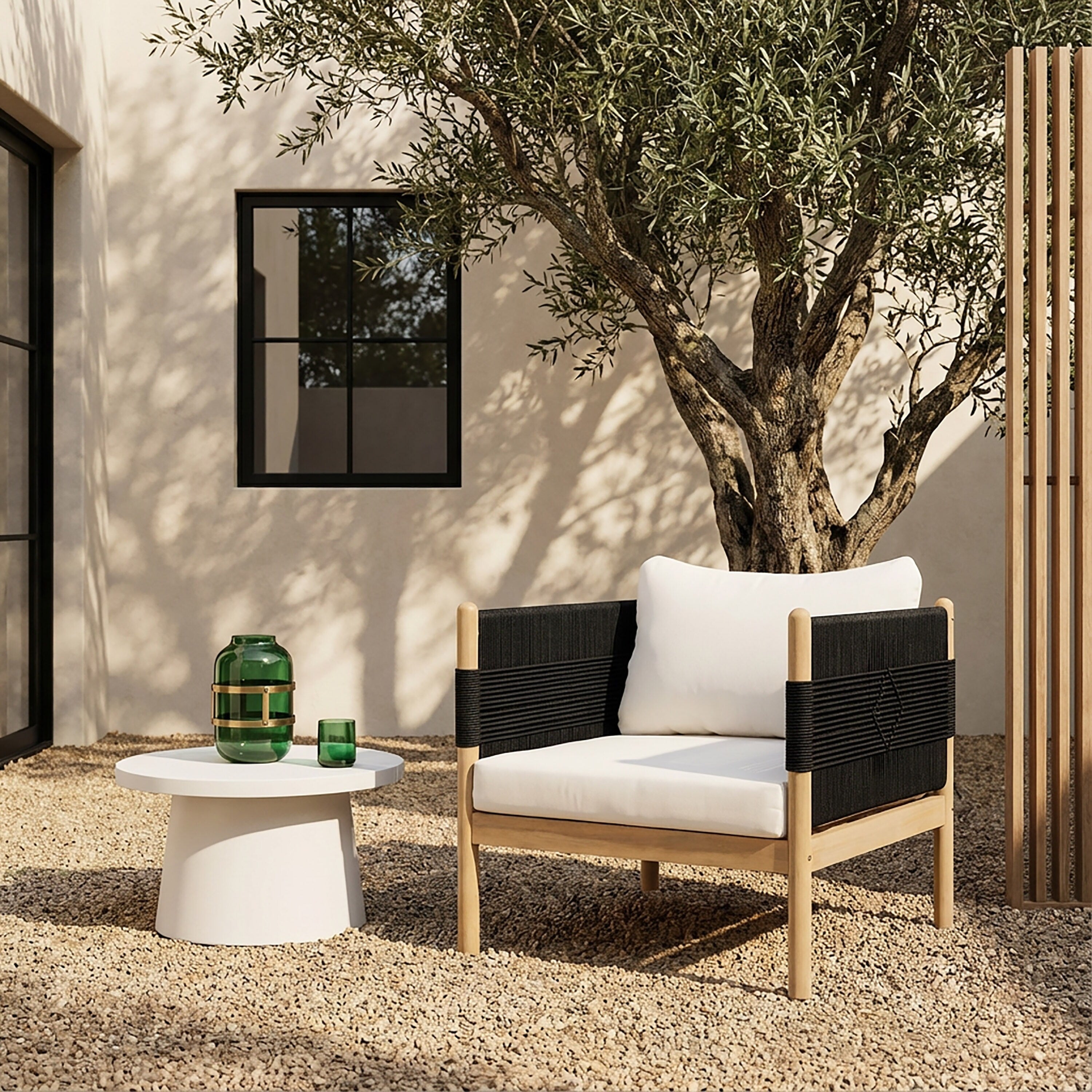 Christopher Knight Home Outdoor Patio 29.72 Acacia Wood Club Chair With Handwoven Rope Panels And Cushions