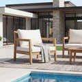 Christopher Knight Home Pablo Outdoor Patio Arm Chair With Acacia Wood Frame And Water Resistant Cushions