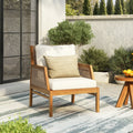 Christopher Knight Home Pastoral Outdoor Acacia Wood And Hand Woven Wicker Club Arm Chair With Soft Cushions Non Slip Feet