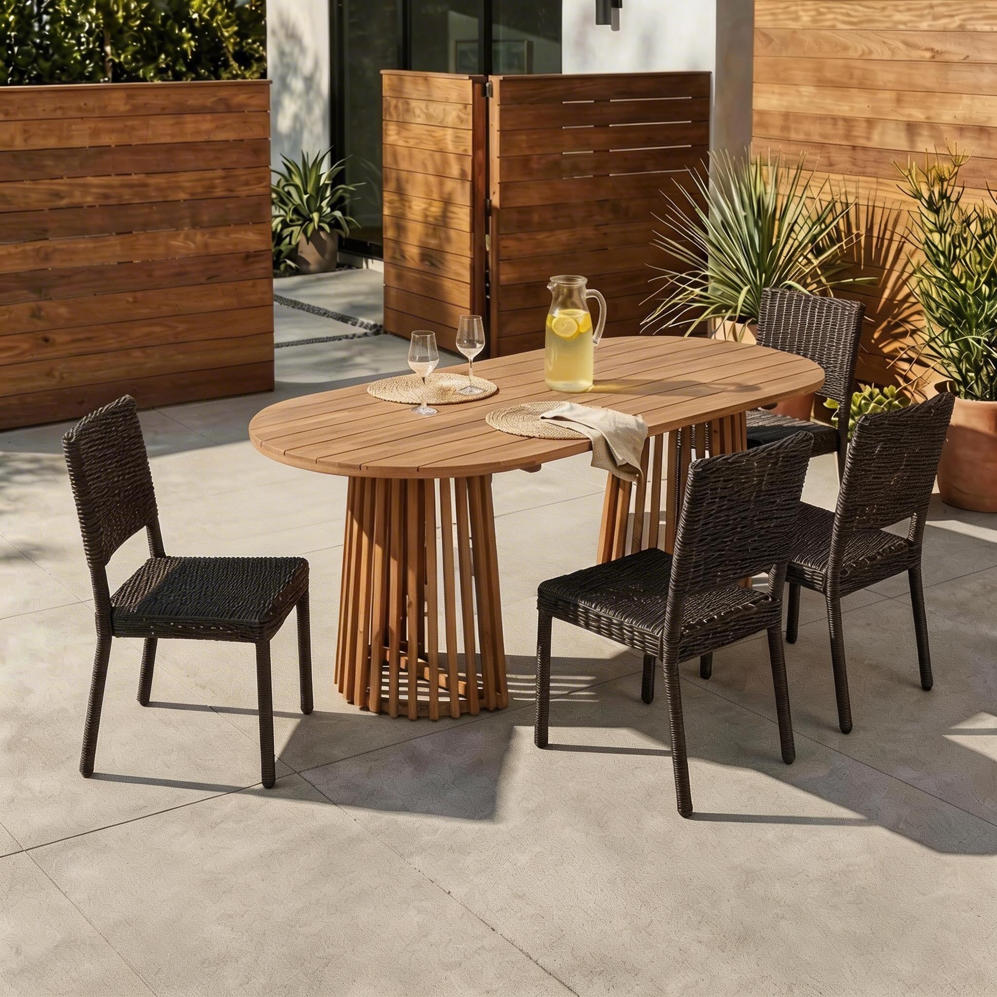 Christopher Knight Home Patio 5 Piece Wicker And Wood Oval Outdoor Dining Set