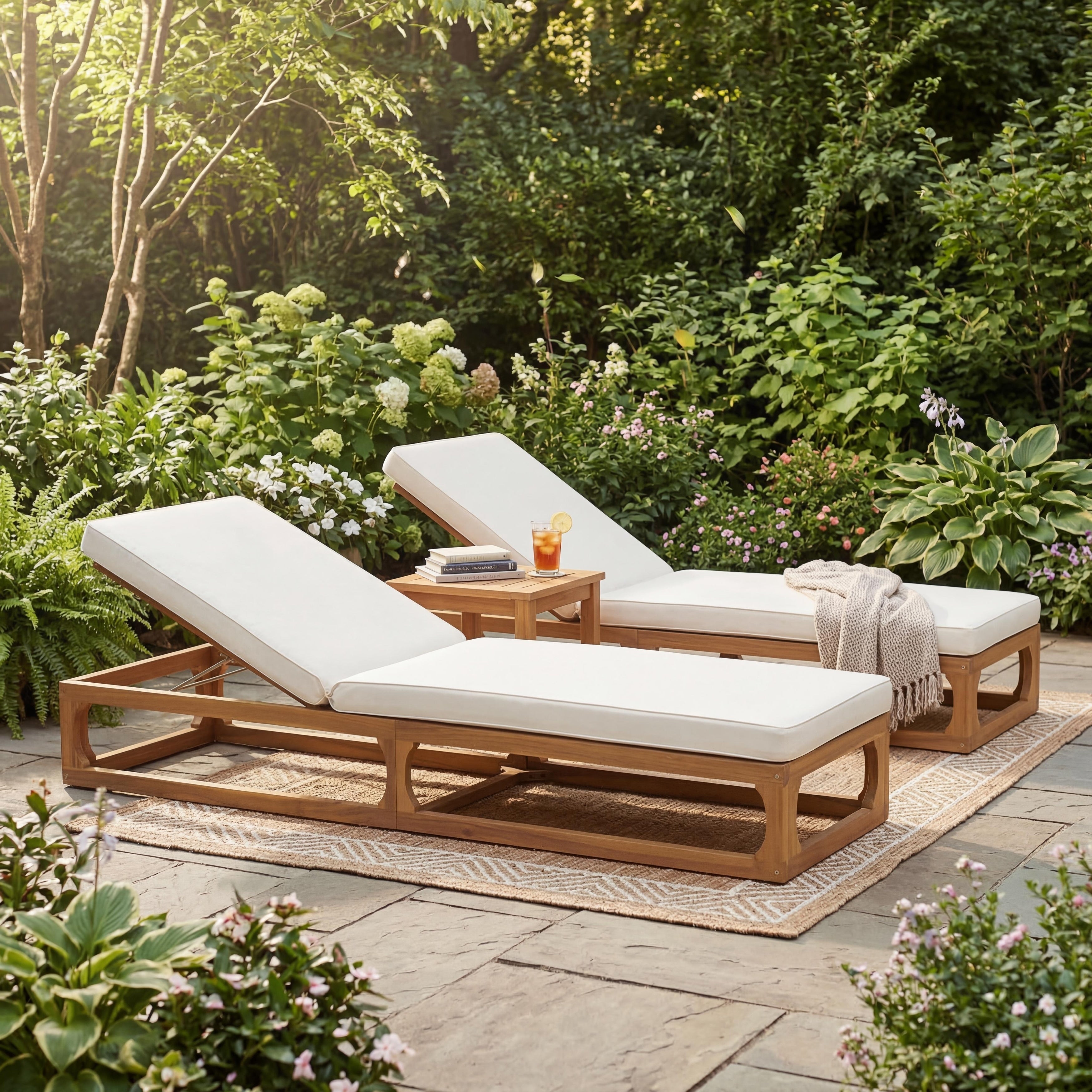 Christopher Knight Home Patio Acacia Wood Chaise Lounge With Adjustable Backrest And Waterproof Cushion